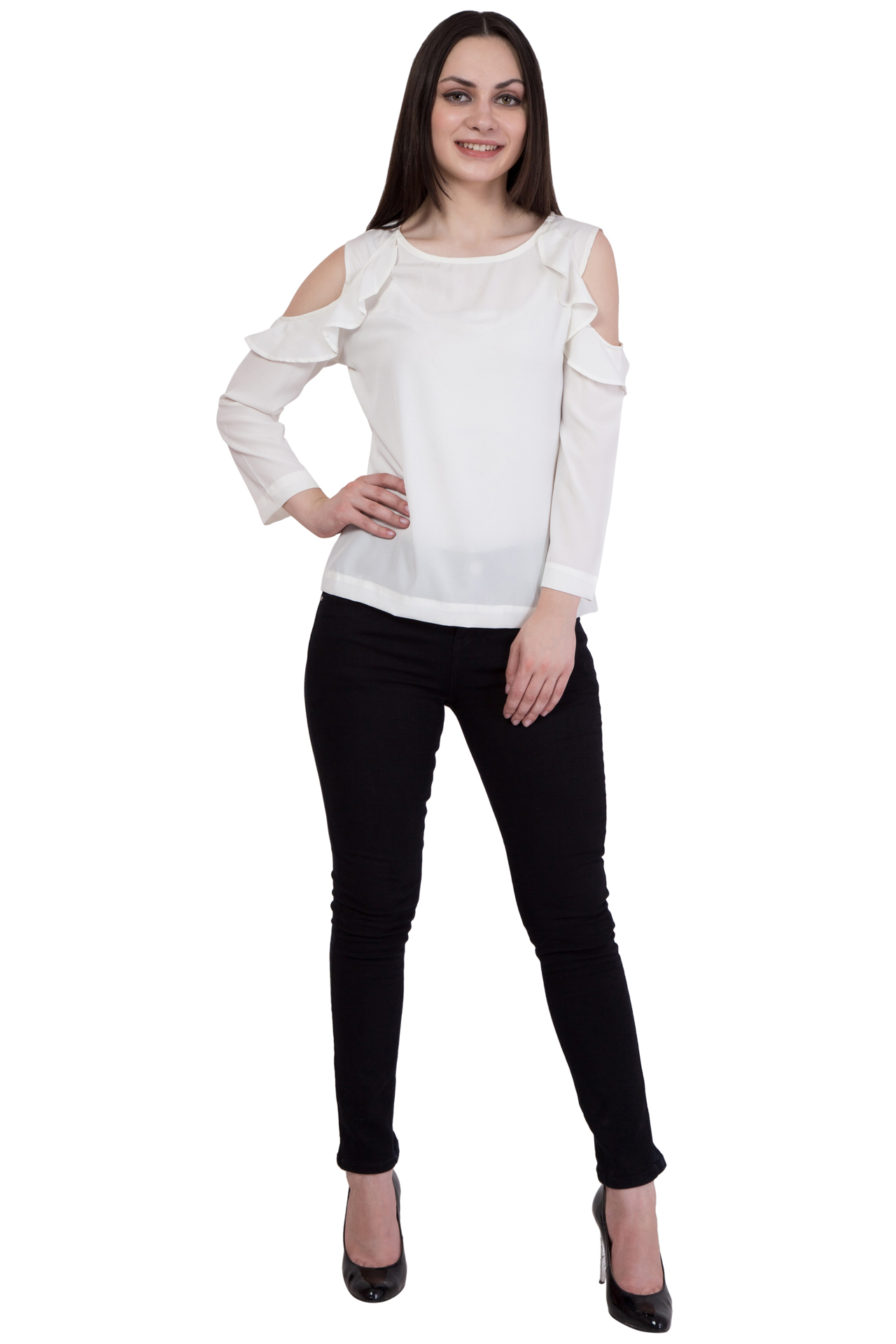 Tops - Polyester, Size Xs To Xl, Bust 914.4 Mm, Hip 939.8 Mm, Length 571.5 Mm, Full Sleeves, Washable, Plain Pattern
