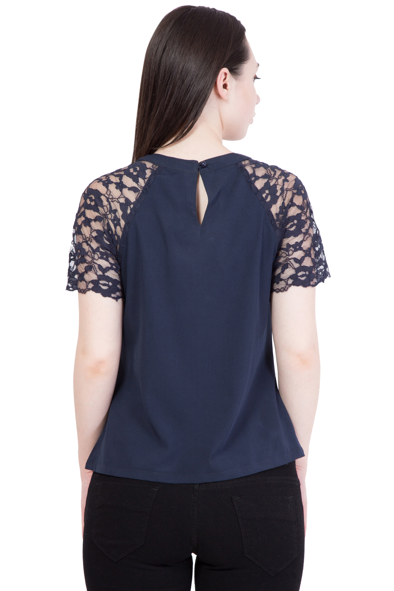 Crepe Lace Top - Size Xs To Xl, Short Sleeves With Our Logo, Western Style