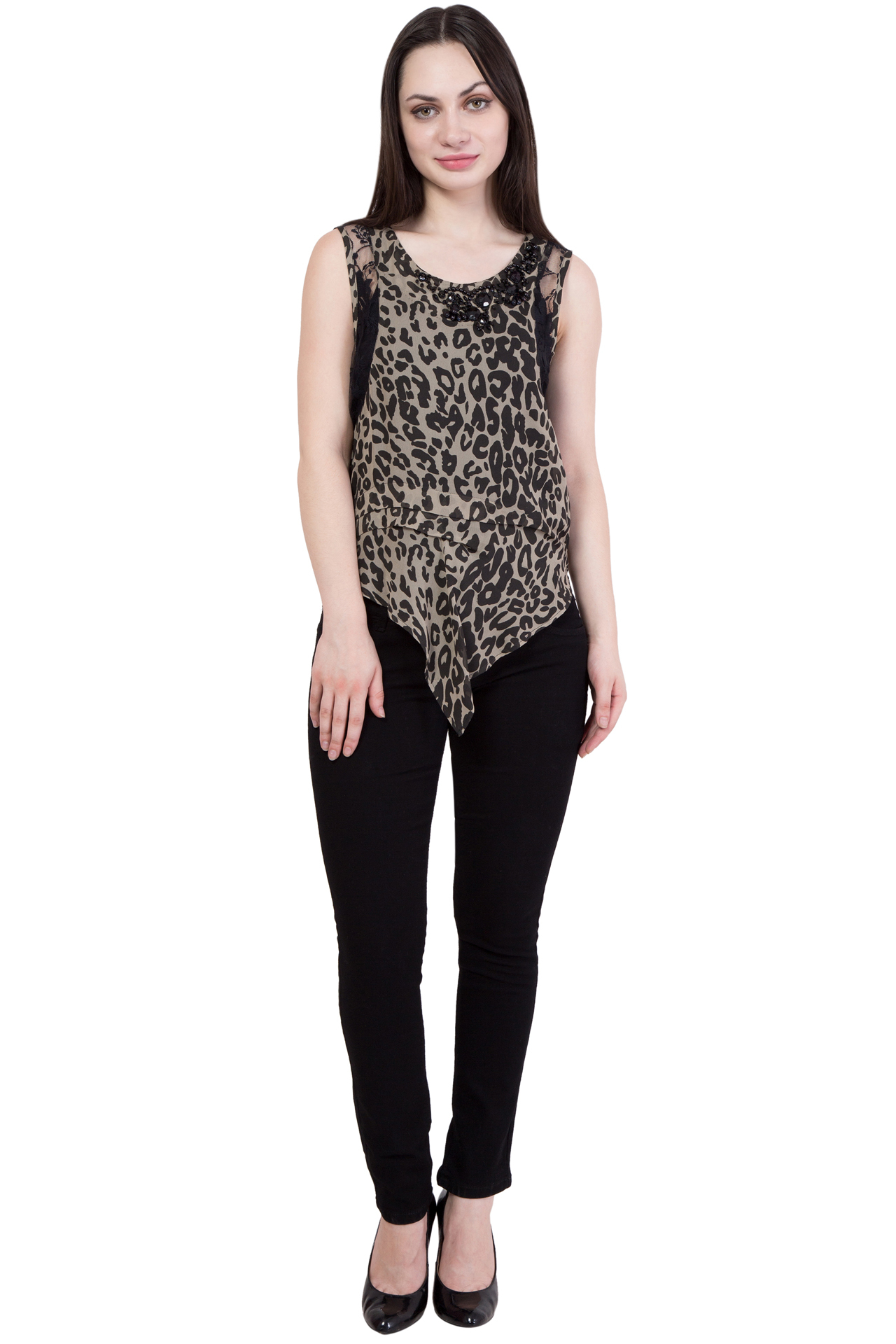 Tops - Viscose Georgette, Bust 863.6 Mm, Hip 889 Mm, Length 584.2-127 Mm, Sleeveless, Beaded Pattern, All Season, Size Xs To Xl
