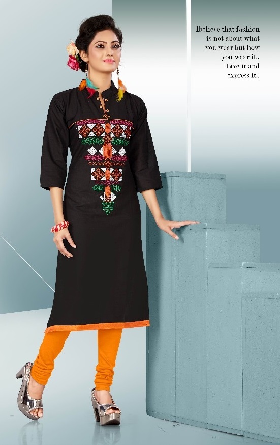 Casual Kurtis - Cotton Slub Fabric, Available In Sizes L, Xl, Xxl - Elegant Embroidery, Stylish A-line Design, Dry Clean Only