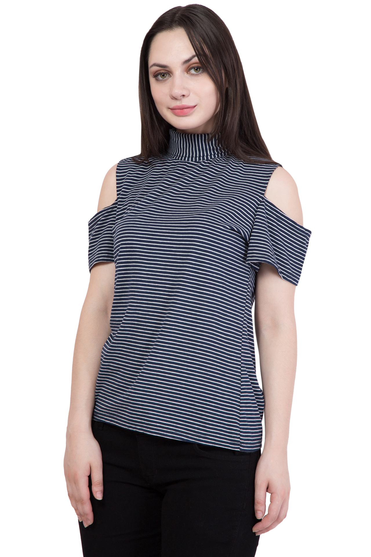 Tops - Polyester Striped Dress Xs To Xl | Bust 863.6mm, Hip 889mm, Length 558.8mm, Dry Clean, Short Sleeves, Indian Ethnic Style