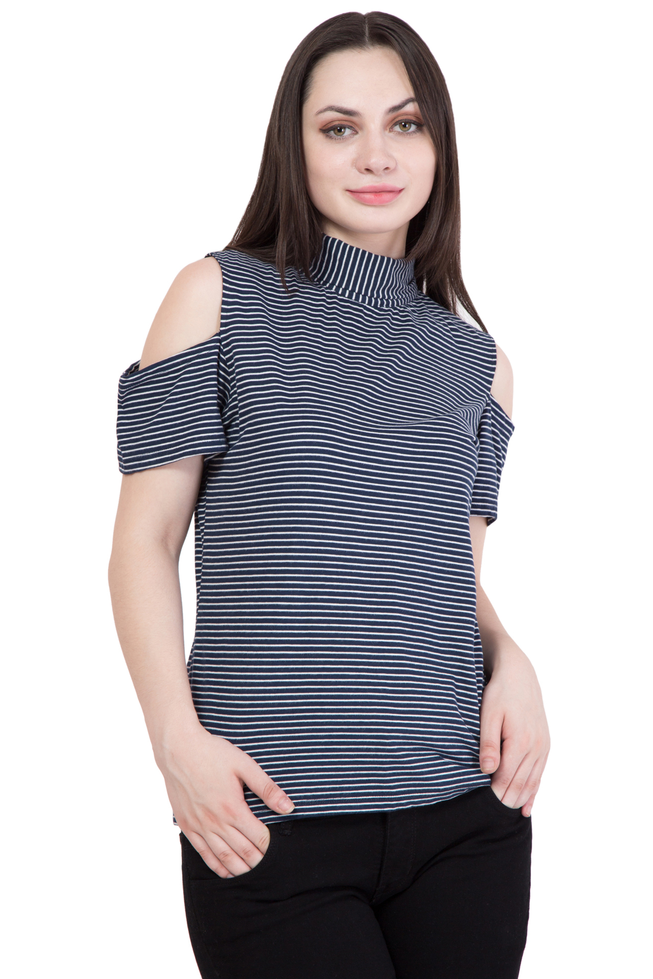 Tops - Polyester Striped Dress Xs To Xl | Bust 863.6mm, Hip 889mm, Length 558.8mm, Dry Clean, Short Sleeves, Indian Ethnic Style