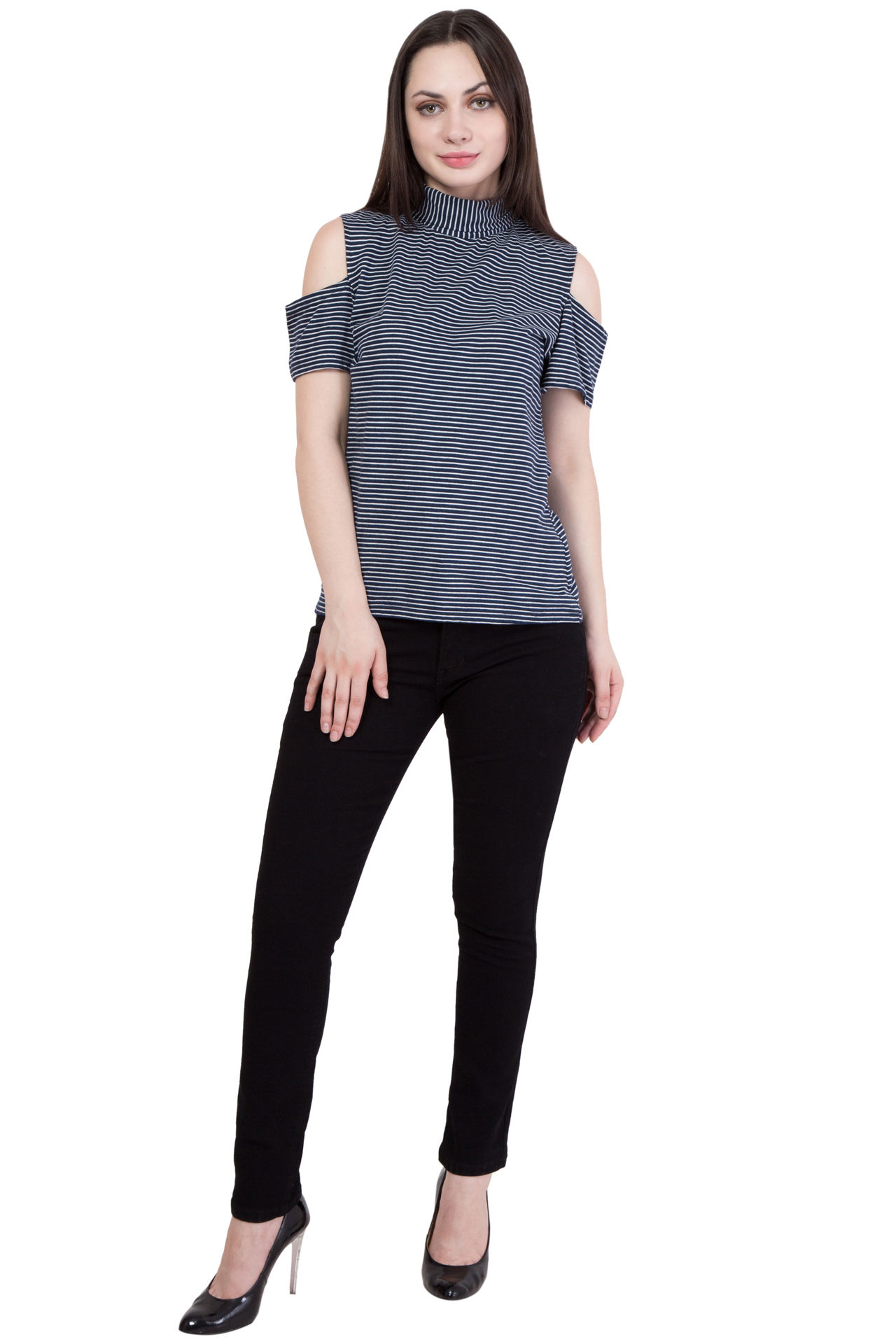 Tops - Polyester Striped Dress Xs To Xl | Bust 863.6mm, Hip 889mm, Length 558.8mm, Dry Clean, Short Sleeves, Indian Ethnic Style