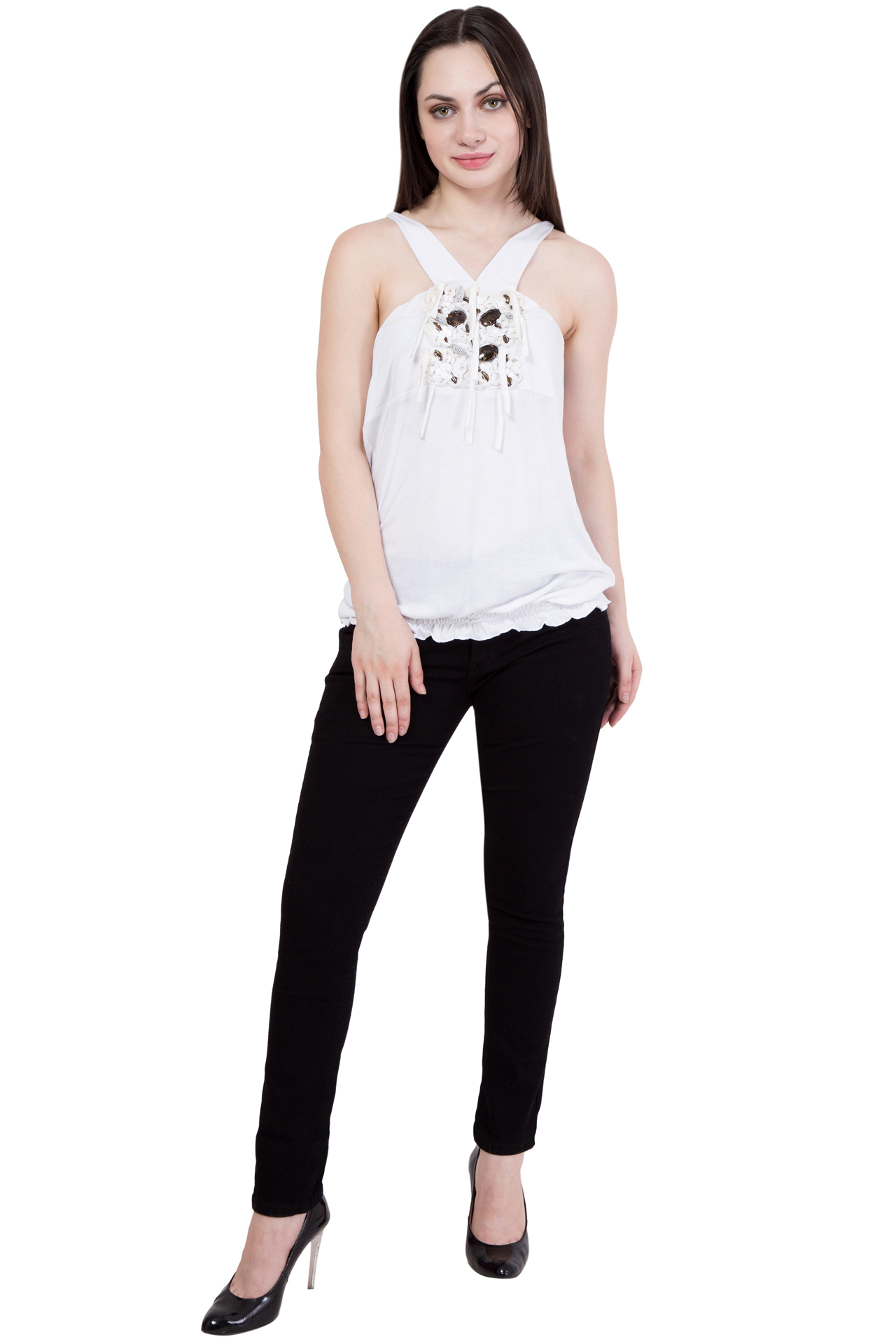 Tops - 100% Viscose, Bust 889mm, Hip 1117.6mm, Waist 39, Length 660.4-127mm | Sleeveless, Beaded Pattern, Dry Clean Only, Western Style