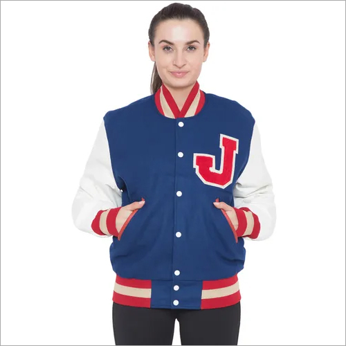 Varsity Letterman Jacket - Melton Wool, Blue White Color | Diamond Quilted Lining, Complete Snap Front Closure, Detachable Hood, Three Pockets, Custom Sizes