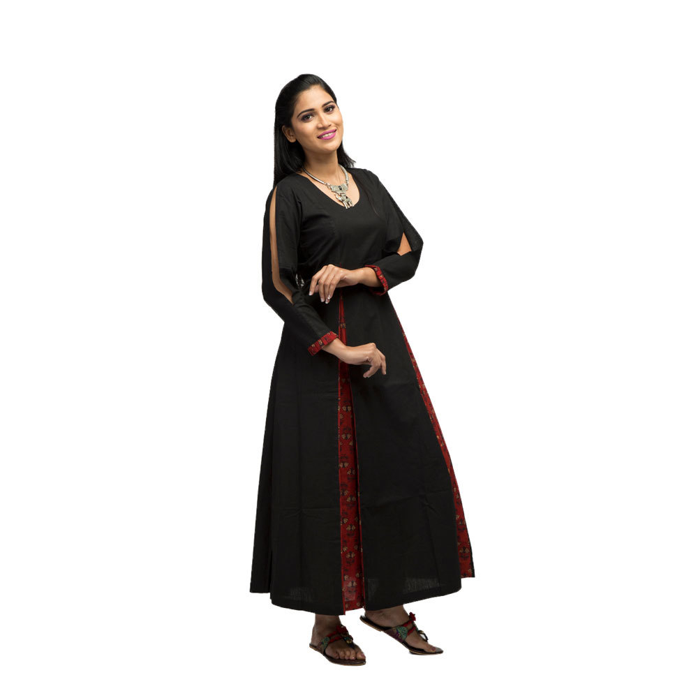 Ladies Black Long Dress With Ajrak Pinted Kali Front at Best Price in  Mumbai | Cocktail House