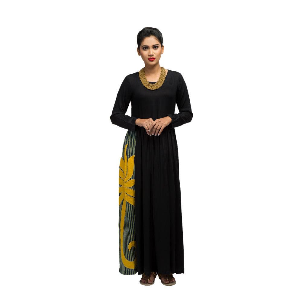 Ladies Floor Length Black Dress Front