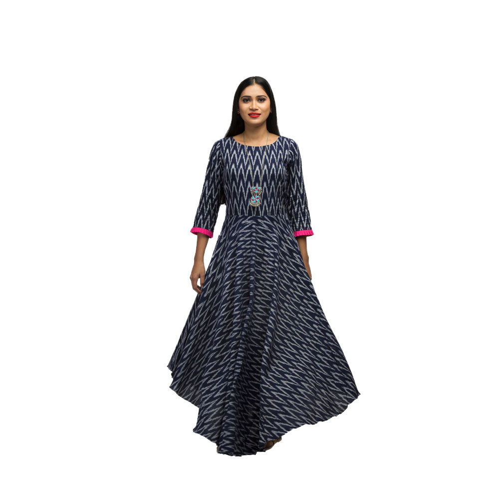 Ladies Floor Length Ikat Assymetrical Front