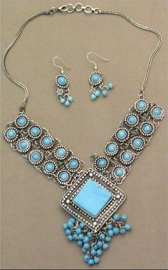 Bead Necklace - Metal & Stone, 18 Inches, Turquoise Color | Elegant Look, Non-allergic, Smooth Edges, Trendy Design