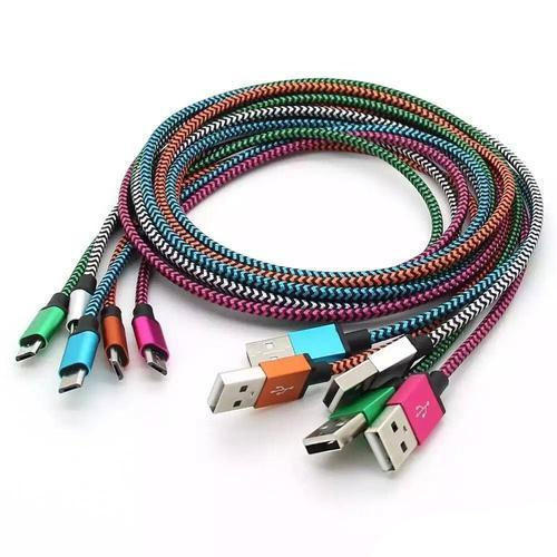 Nylon USB Cable - 1.5 Meter Length, Purple Color | Nylon Material, 2 Conductors, 1.5mm Wire Gauge for Mobile Charging