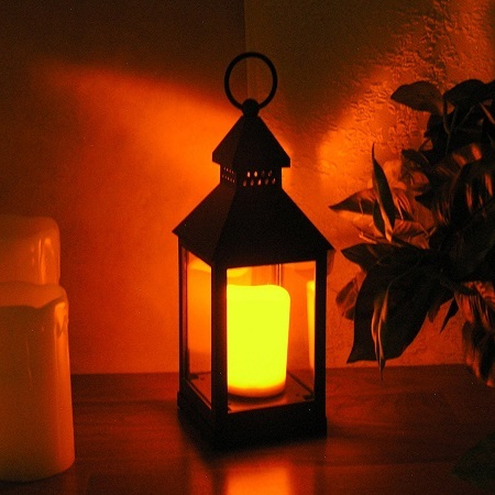 Decorative Lanterns - Elegant Metal Design, 12 Inch Height , Soft Amber Glow