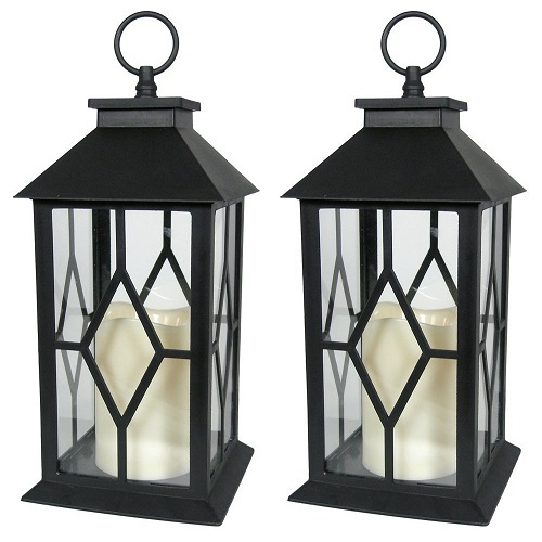 Decorative Lanterns - Metal Frame, 12x20 Inches , Elegant Patterns and Warm LED Glow
