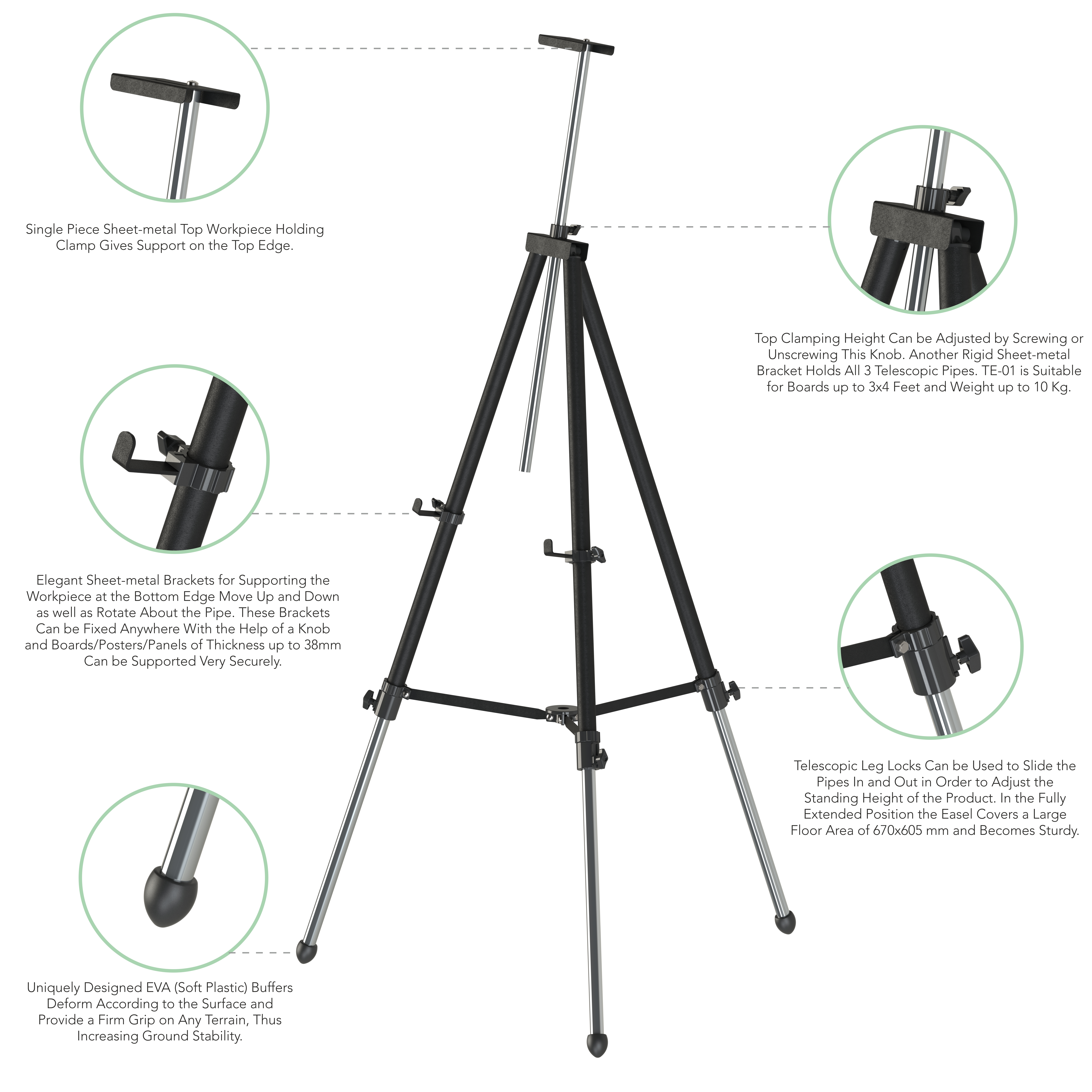 Opera Telescopic Foldable Art Easel Stand Et-01 Infinite Height Adjustment