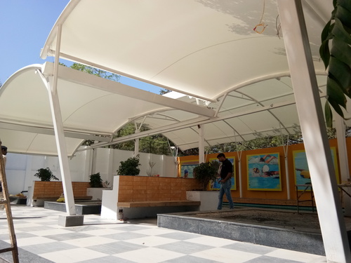 Half Curved Tensile Structure - Aluminum Sheet And Steel, White Color | Ideal For Hotels, Restaurants, Offices, And Workshops, Durable And Innovative Design