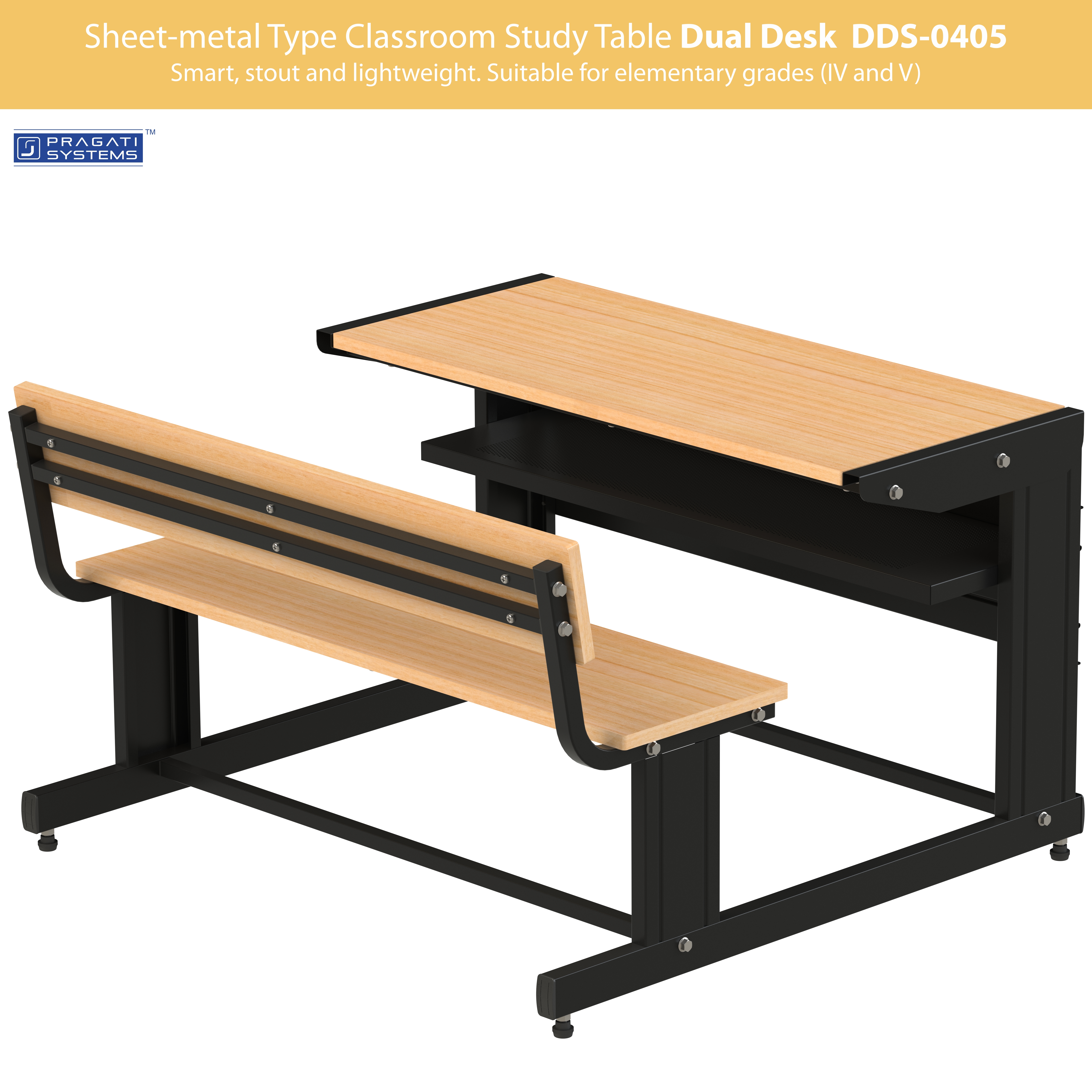 Epoxy Powder Coated Sheet-metal Classroom Study Dual Desk Dds-0405