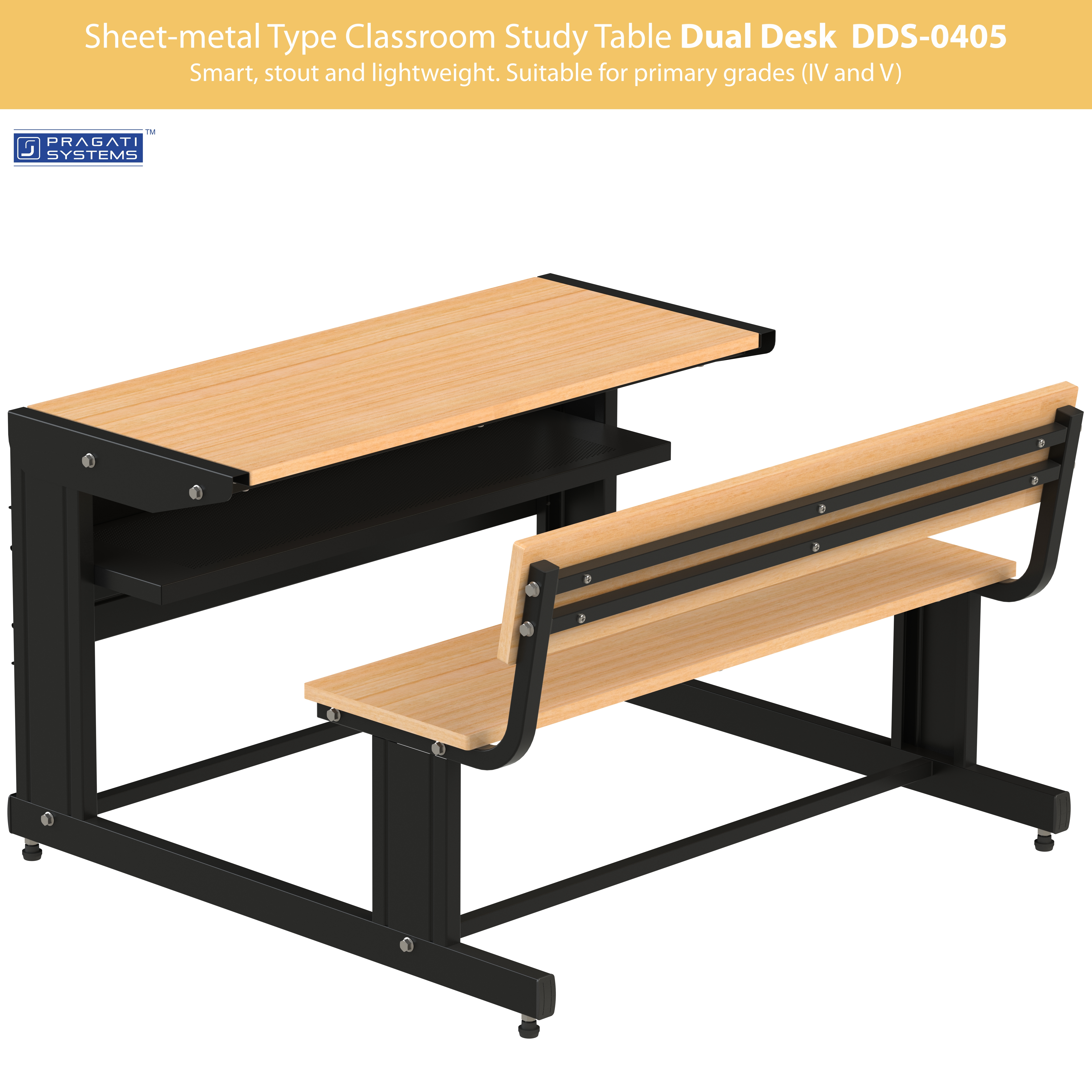 Epoxy Powder Coated Sheet-metal Classroom Study Dual Desk Dds-0405