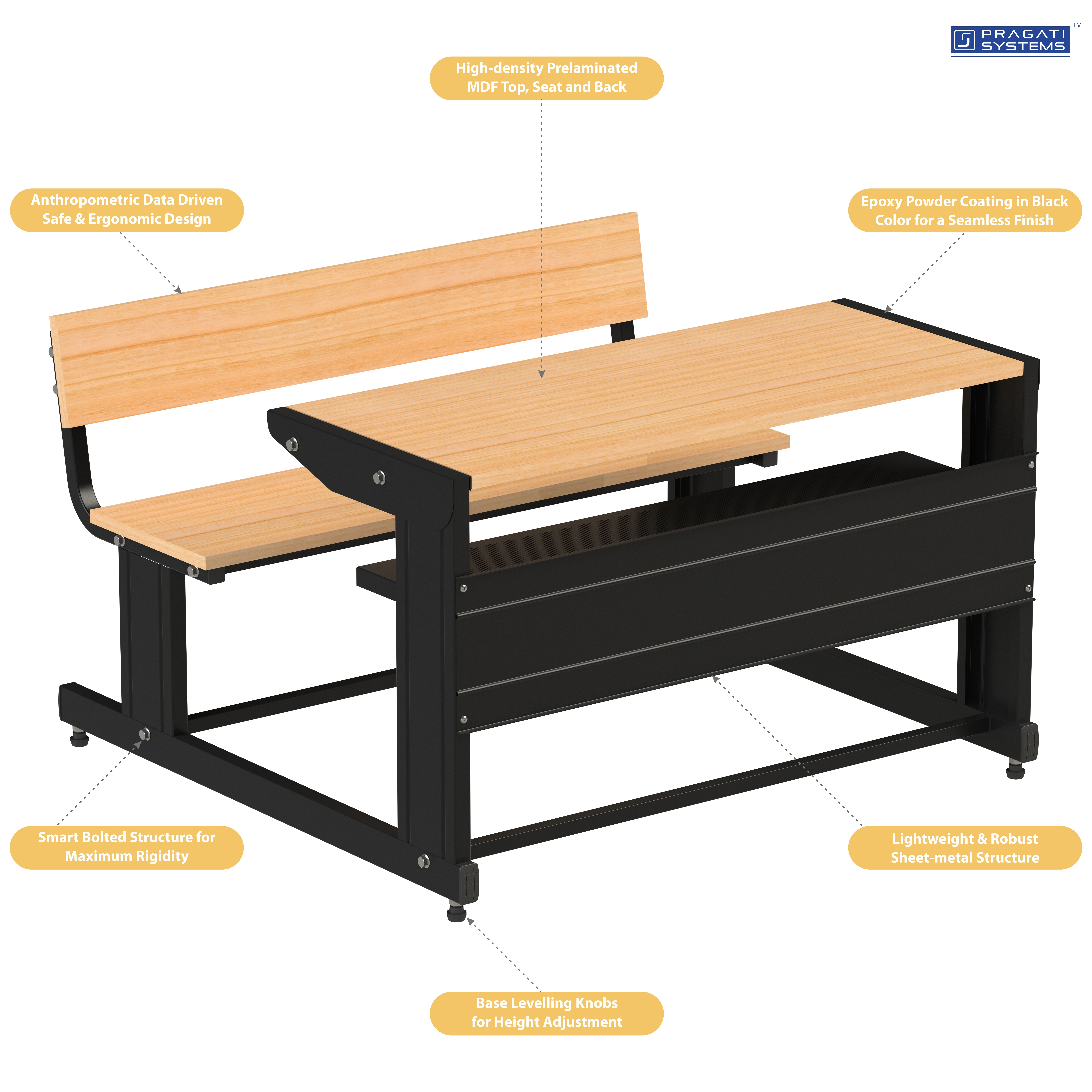 Epoxy Powder Coated Sheet-metal Classroom Study Dual Desk Dds-0405