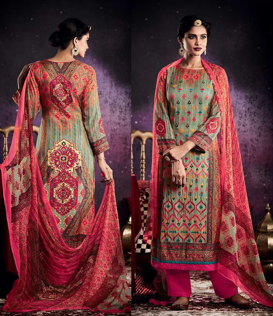 Online Suit Shoping - Pure Tussar Silk & Cotton Satin, Multi Color | Hand Embroidered, Semi Stitch, Customized Size