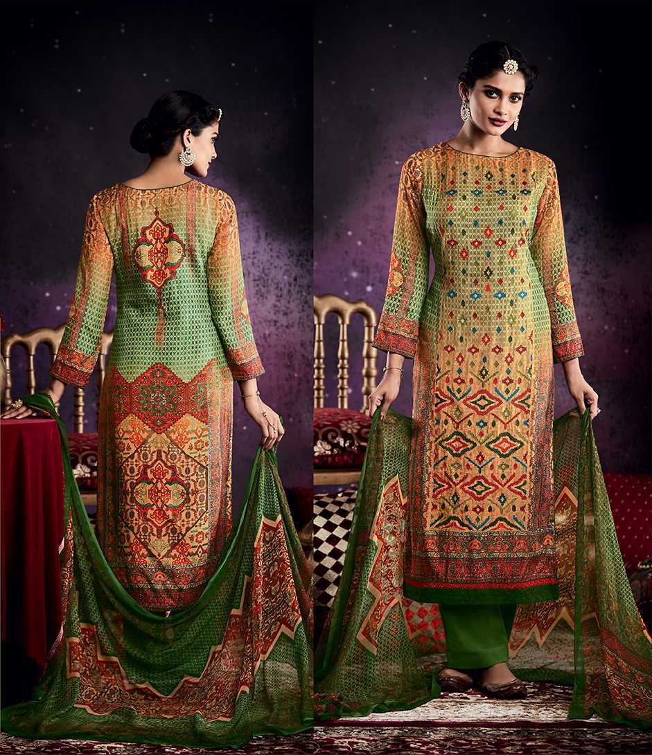 Online Suit Shoping - Pure Tussar Silk & Cotton Satin, Multi Color | Hand Embroidered, Semi Stitch, Customized Size