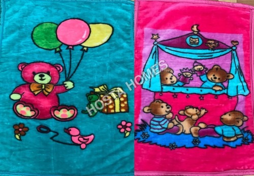 Flannel Super Soft Baby Mink Blanket Cartoon Print Combo Set Of 2(Sky Blue& Orange)