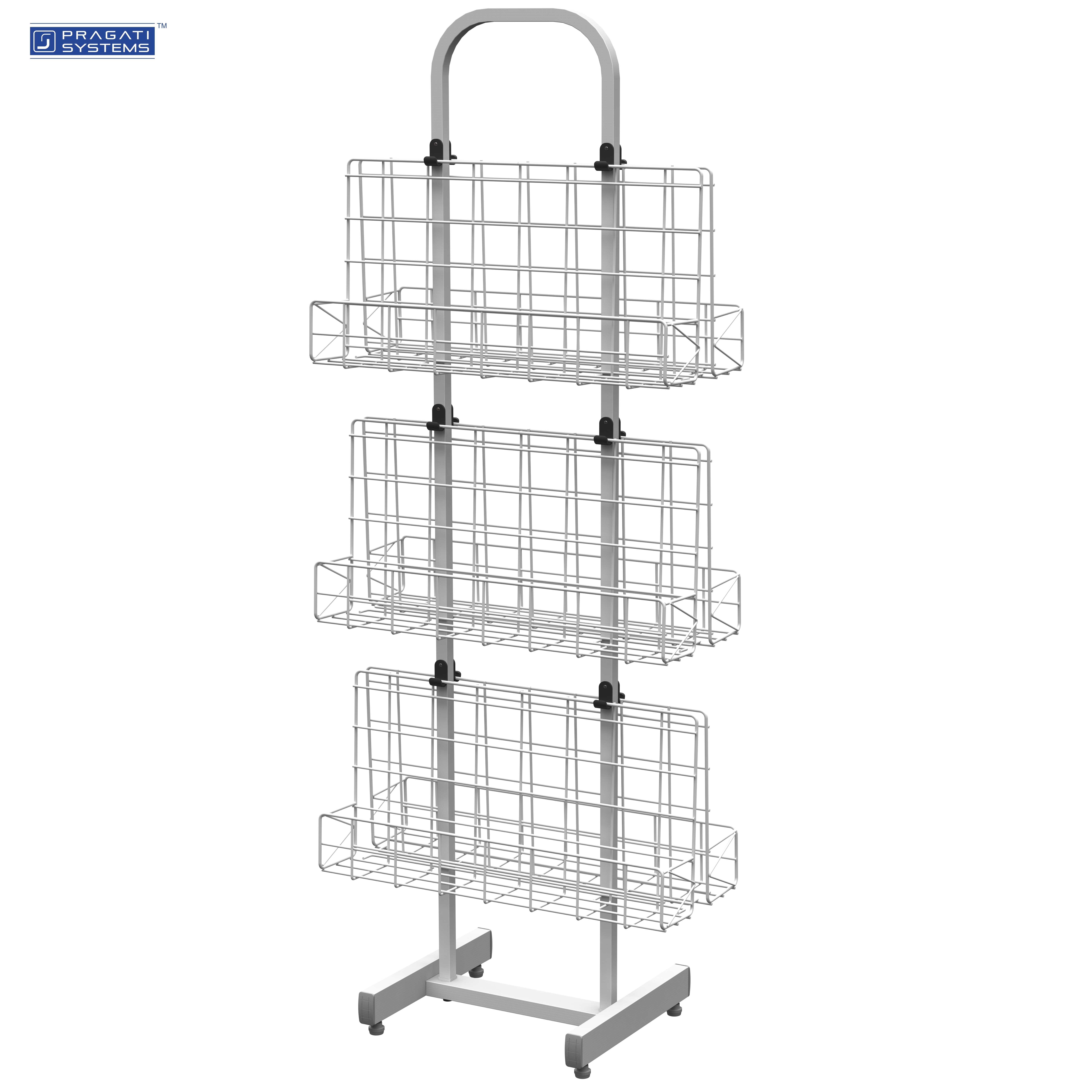 Wb-24 Magazine Display Stand - Crca Steel, 156cm X 39cm X 36cm | 6 Tiered Wired Buckets, Stylish Nickel Grey Finish