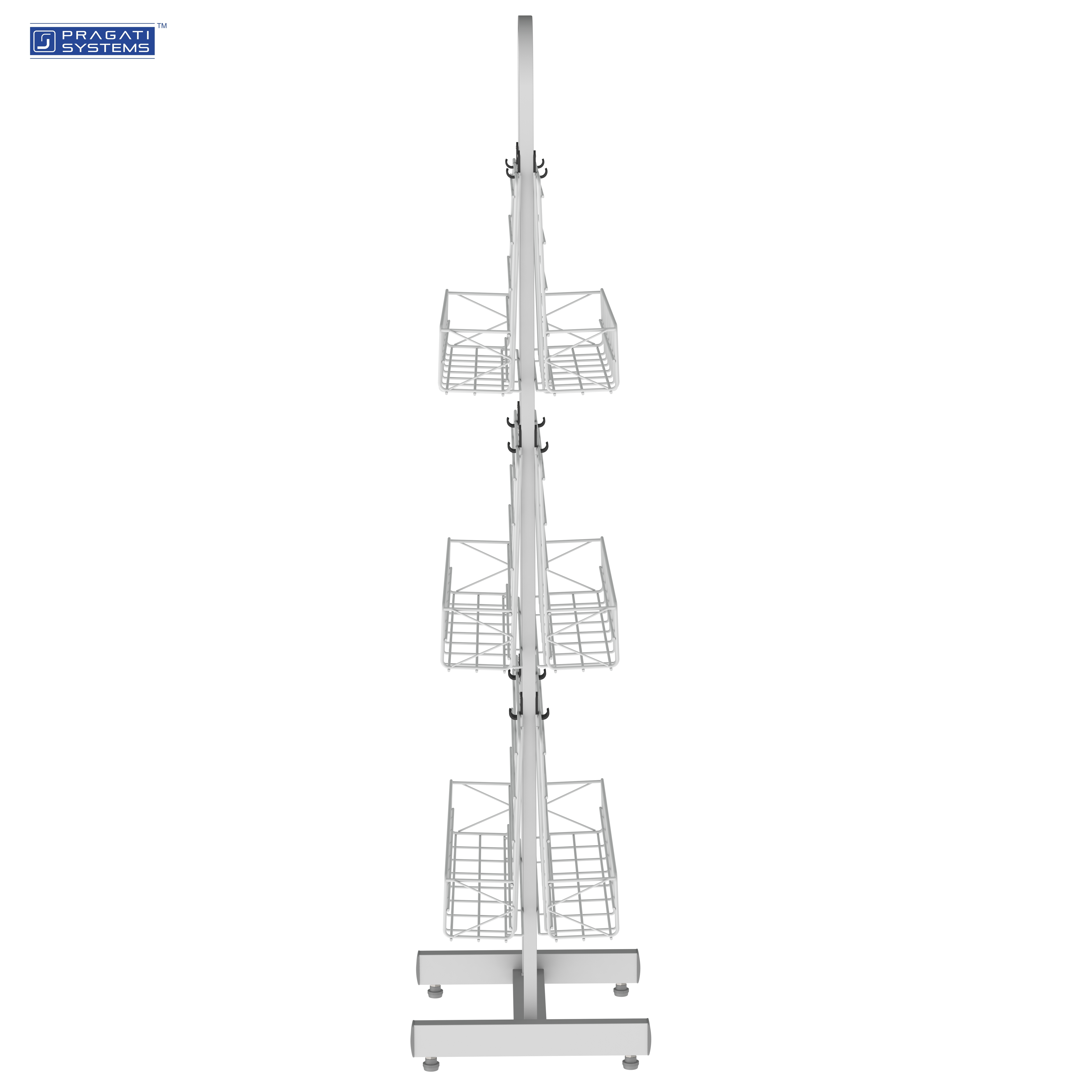 Wb-24 Magazine Display Stand - Crca Steel, 156cm X 39cm X 36cm | 6 Tiered Wired Buckets, Stylish Nickel Grey Finish