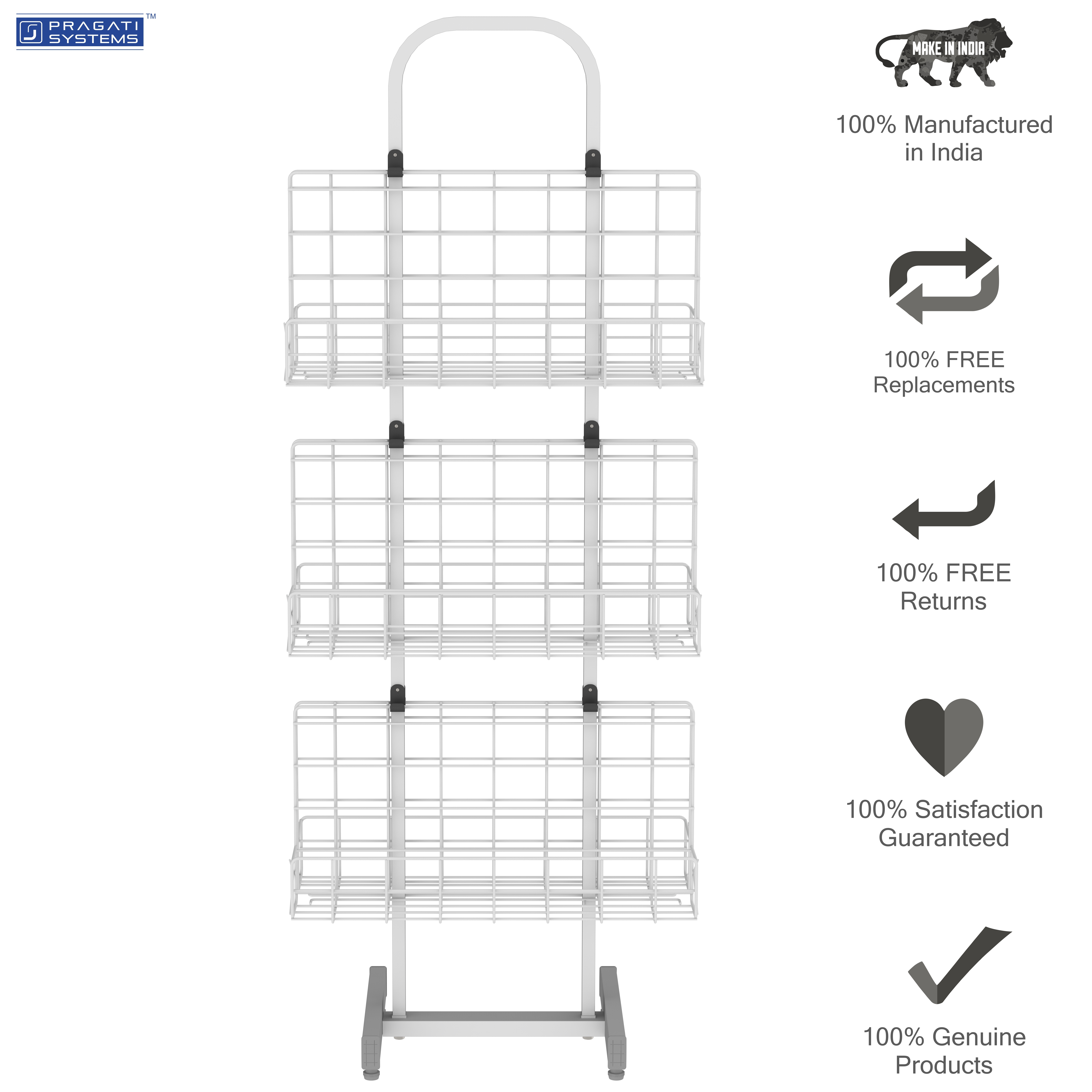 Wb-24 Magazine Display Stand - Crca Steel, 156cm X 39cm X 36cm | 6 Tiered Wired Buckets, Stylish Nickel Grey Finish