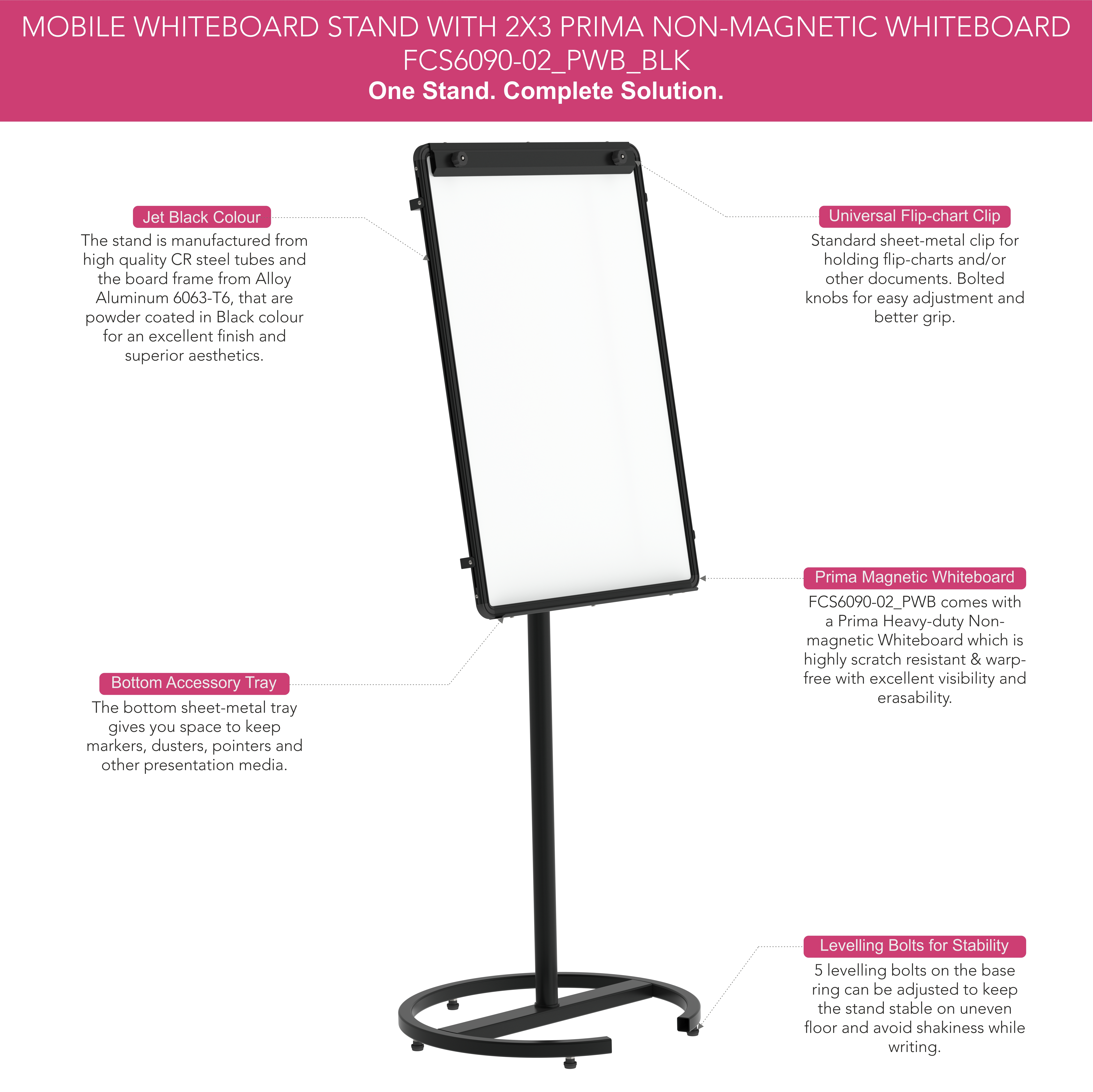 Jet Black With Black Frame Or Cool Grey With Silver Frame Portable Melamine Whiteboard Presentation Stand