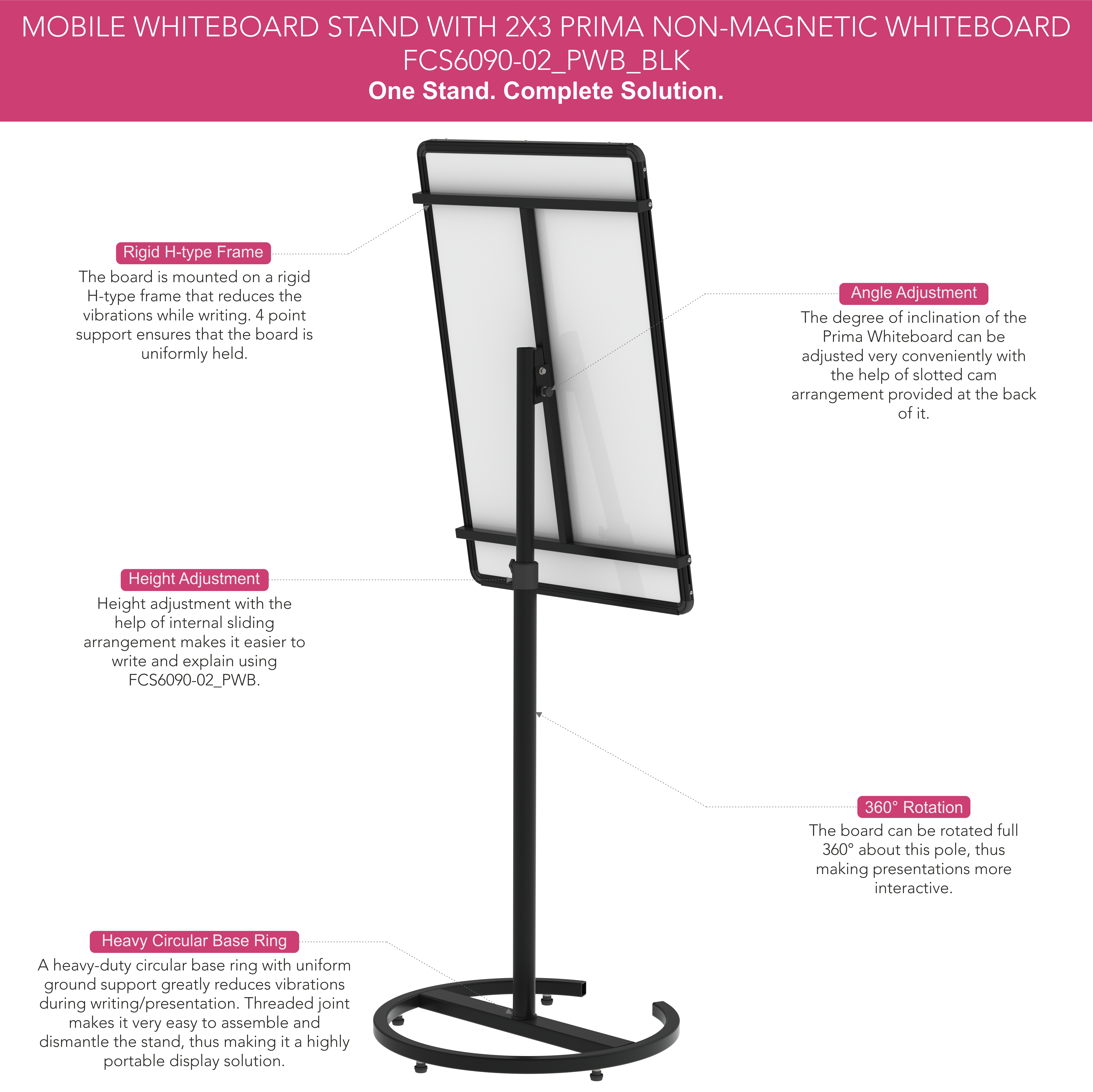 Jet Black With Black Frame Or Cool Grey With Silver Frame Portable Melamine Whiteboard Presentation Stand