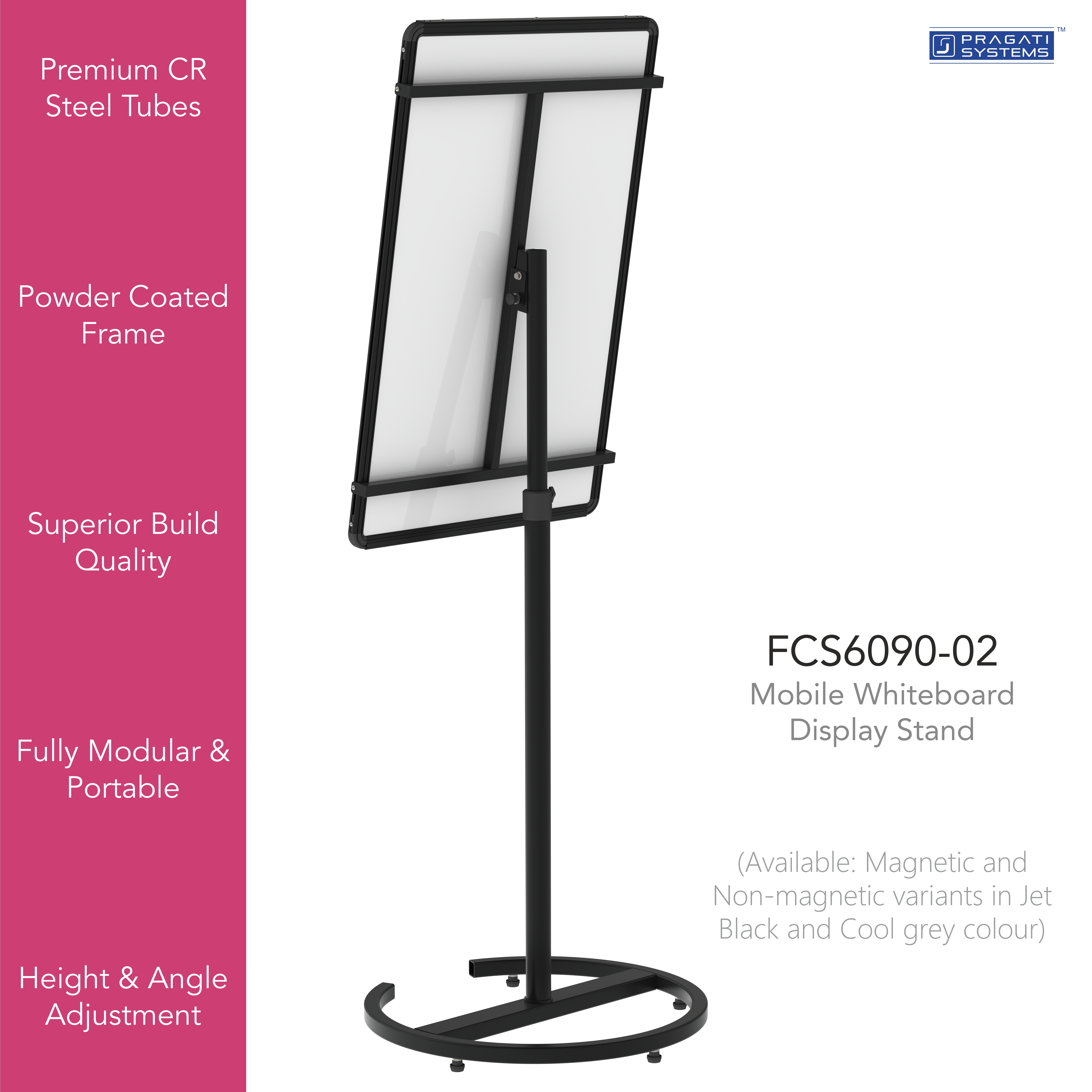 Jet Black With Black Frame Or Cool Grey With Silver Frame Portable Melamine Whiteboard Presentation Stand