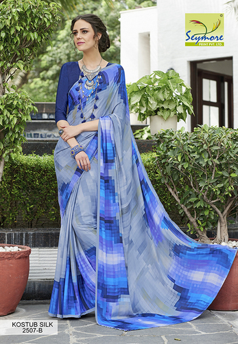 Crepe Synthetic Saree - 5.5 Mtrs Length with 0.8 Mtrs Blouse, Festive & Traditional Style, Printed Design in Lightweight Crepe Fabric
