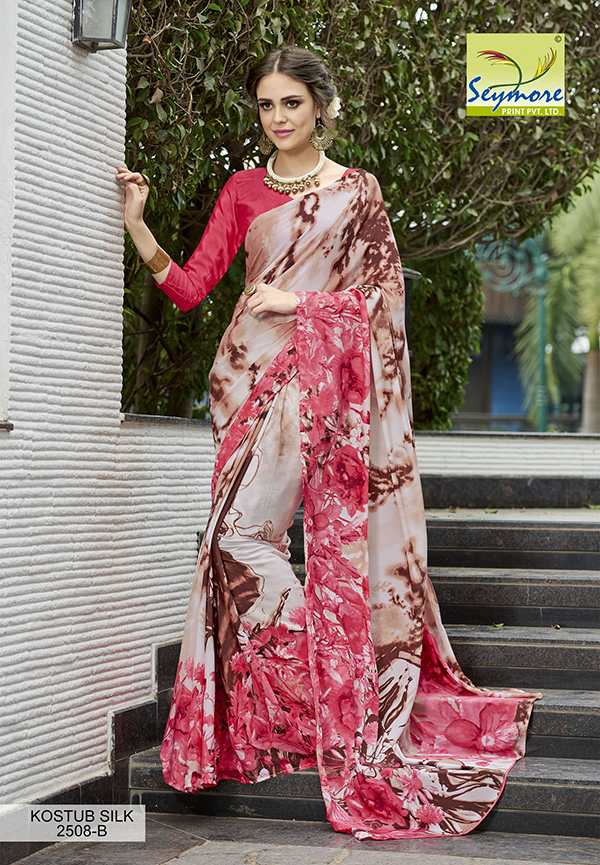 Indian Saree - 5.5 Mtrs Crepe Fancy Printed Party Wear Saree With 0.8 Mtrs Blouse, Blue And Grey Bollywoodesque Pattern, Seasonal Elegance