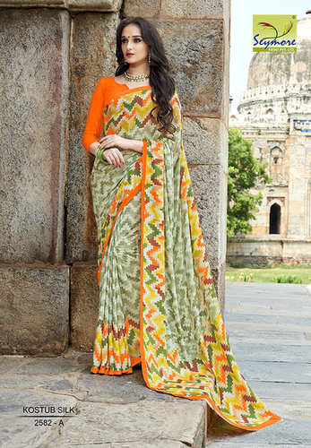 Saree - 5.5 Mtrs Crepe Floral Print with 0.8 Mtrs Blouse | Multicolor Design for Festive, Party, Casual, and Daily Wear