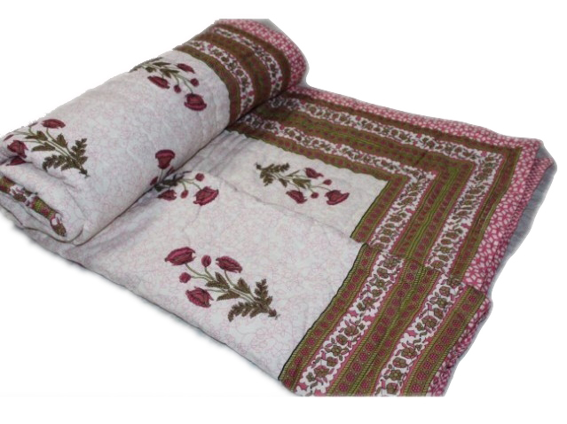 Designer Double Bed Quilt - 100% Cotton, Double Size | Handcrafted Embroidered Design, Durable Lightweight Warmth, Versatile Usage As Throw Or Bed Blanket