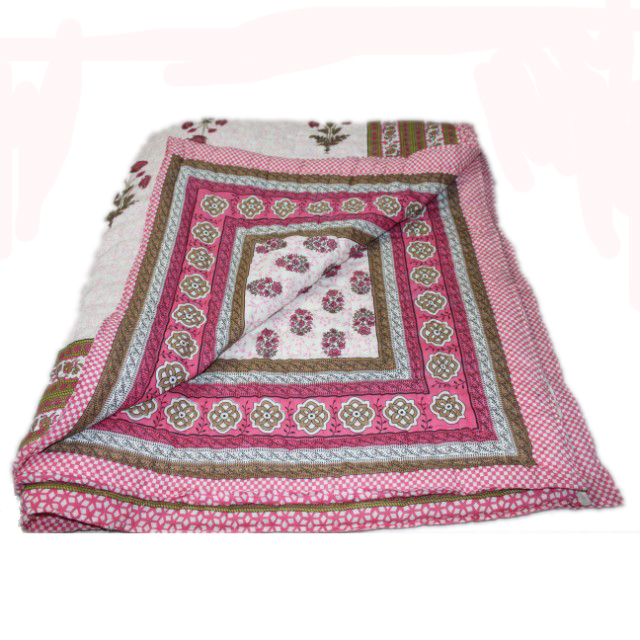 Designer Double Bed Quilt - 100% Cotton, Double Size | Handcrafted Embroidered Design, Durable Lightweight Warmth, Versatile Usage As Throw Or Bed Blanket