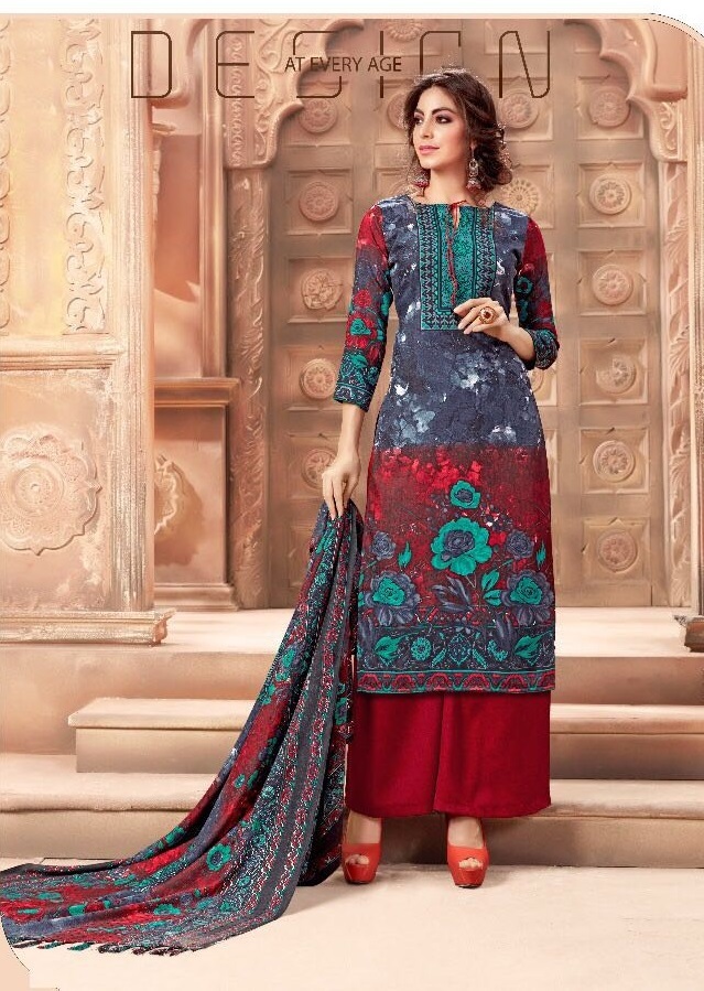 Fancy Printed Suit - Pashmina Fabric, Unstitched Up To 42" | Multi-patterned Design, Designer Style For All Seasons