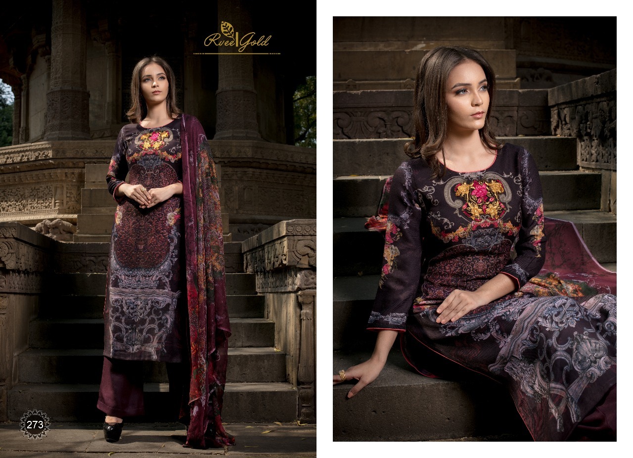 Navy Blue Printed Pashmina Suit