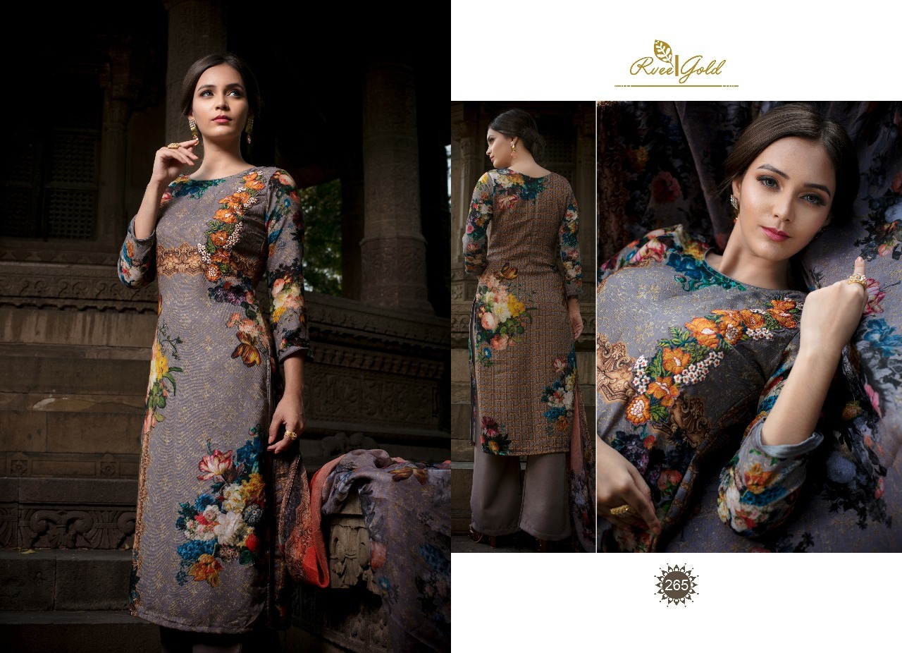 Navy Blue Printed Pashmina Suit