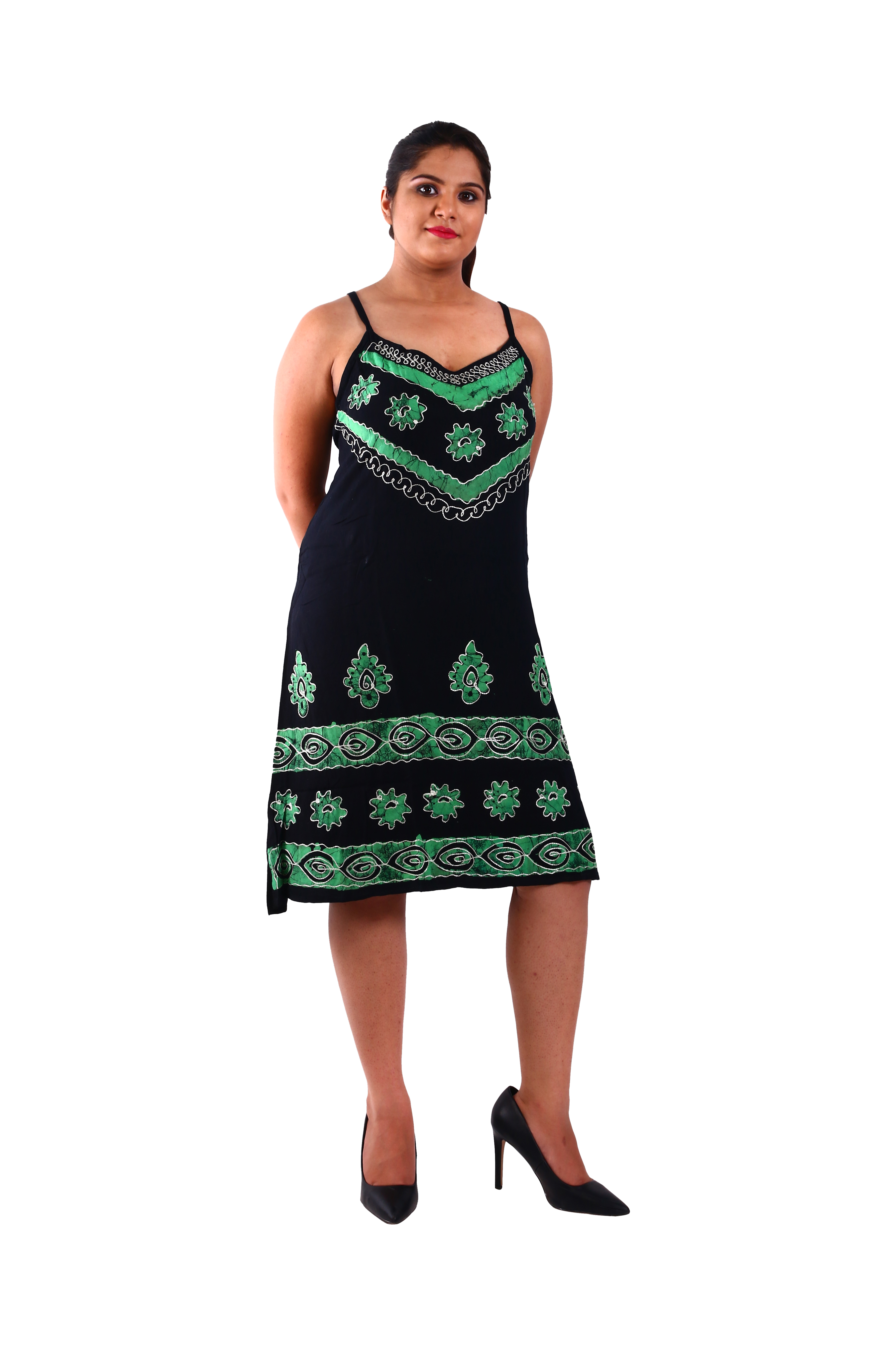 Rayon Sundress - Chiffon Fabric, Free Size, Black And Blue Printed Design | Daily Wear For Rainy, Spring, And Summer Seasons