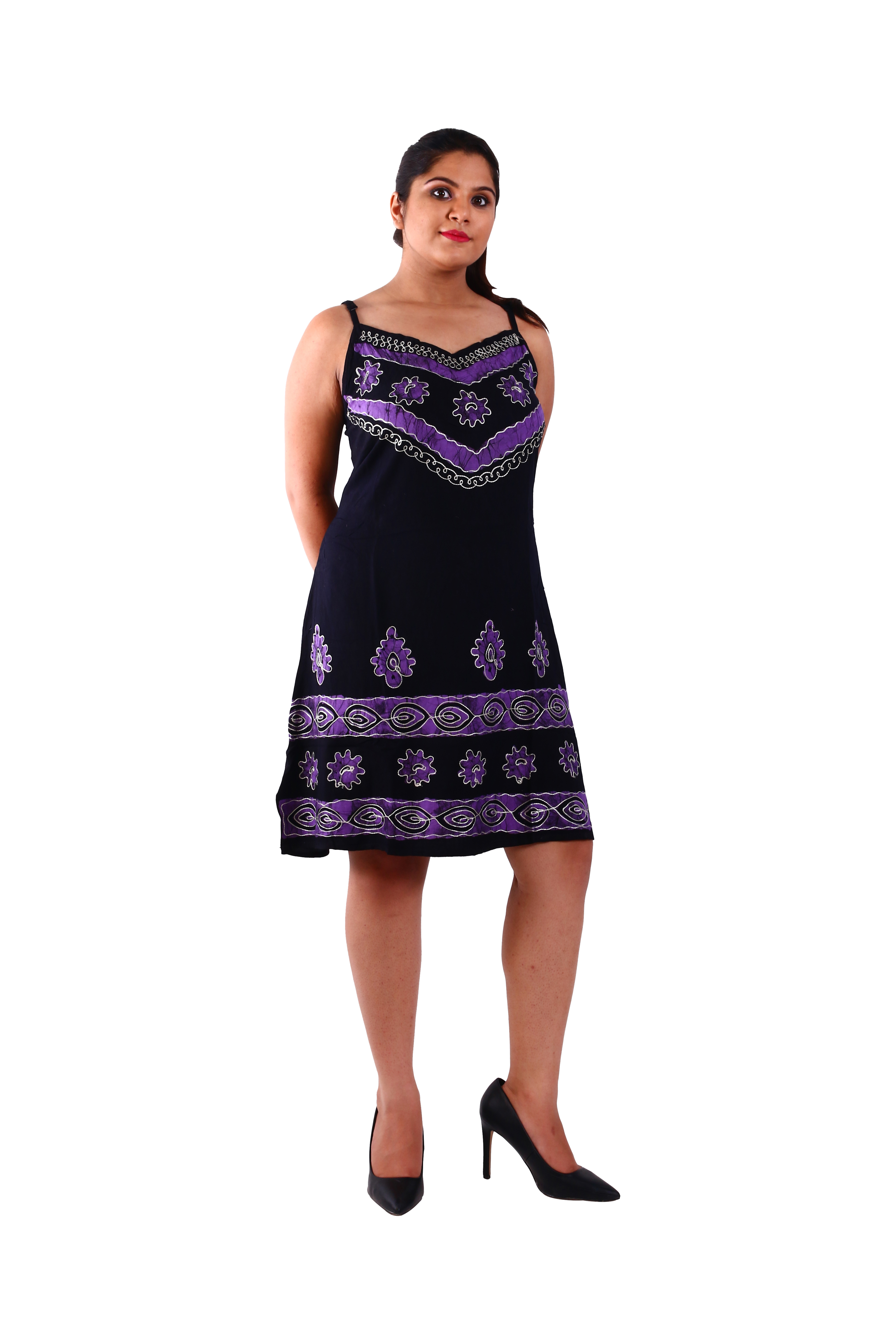 Rayon Sundress - Chiffon Fabric, Free Size, Black And Blue Printed Design | Daily Wear For Rainy, Spring, And Summer Seasons