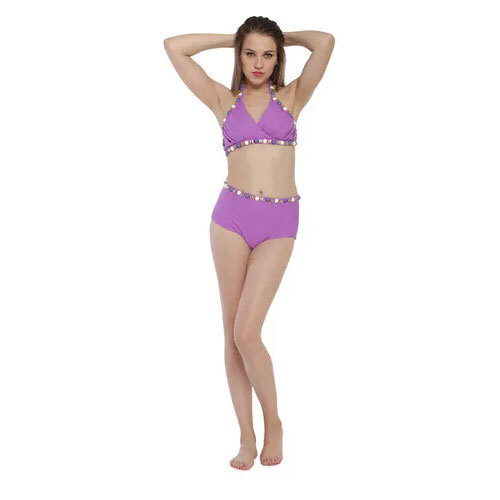 वायलेट निटेड बीचवियर बिकनी