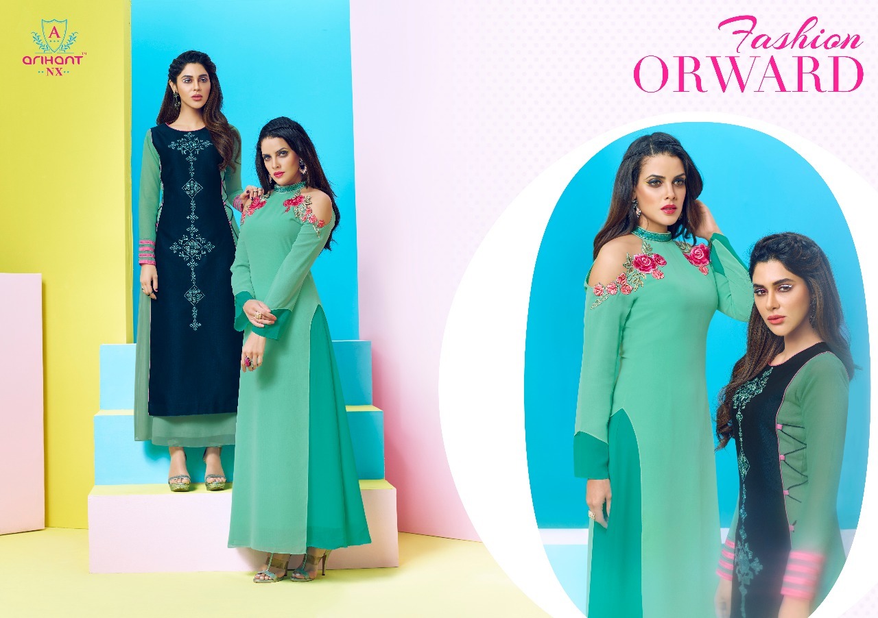 Georgette Fabric Kurti - Peach, Sizes L To Xxl | Elegant Design, Soft Fabric, Comfortable Fit, Stylish Look, Versatile Wear, 3/4 Sleeves, Long Length, 8 Pieces