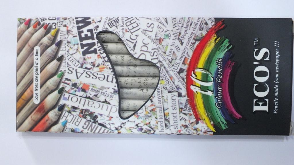 Eco's Colour Pencil - Recycled Newspaper Colour Pencil, 172mm | 10 Vibrant Shades, Smudge-free Writing, Non-toxic, Custom Logo Available