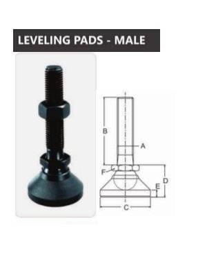 Leveling Pads Male - Steel, Round Shape, Heat Treated, Black Oxide Finish, Max Load Capacity Up to 1.145 kN, Ideal for Static Load Support