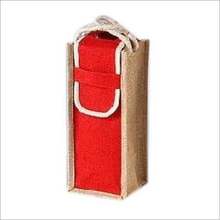 रेड एंड ब्राउन जूट वाइन सिंगल बॉटल बैग