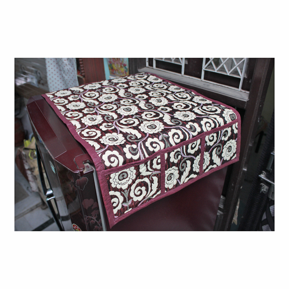 Red Base Cream Flower Design Fridge Top Cover