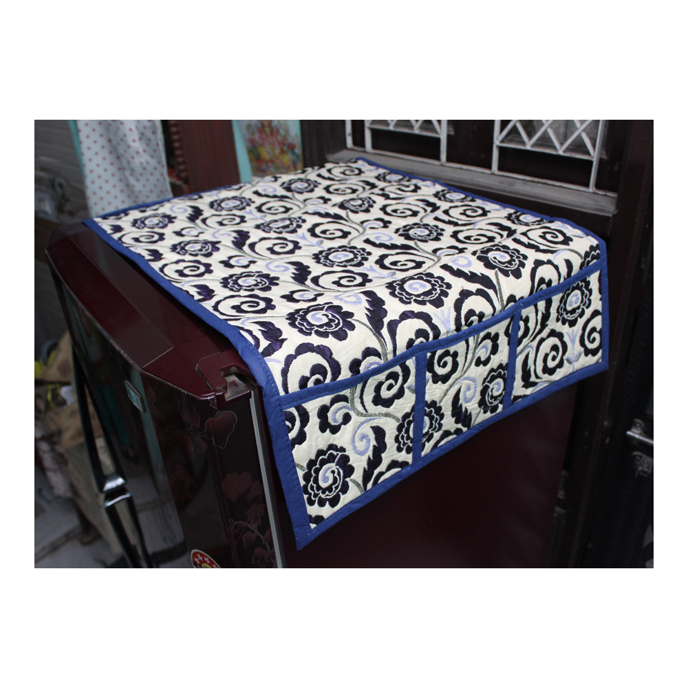 Cream Base Violet Flower Design Fridge Top Cover