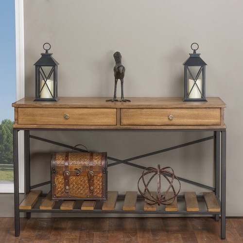 Console Table - Solid Wood, Iron Accents | Stylish Design for Modern Living Spaces