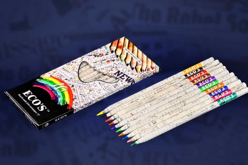 Eco's Colour Pencil - Recycled Newspaper Colour Pencil, 172mm | 10 Vibrant Shades, Smudge-free Writing, Non-toxic, Custom Logo Available