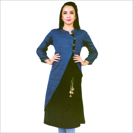 Designer Kurtis - Black Silk Cotton Fabric, Long Sleeve Simple Style | Washable, Quick Dry, Dry Clean Only for All Seasons